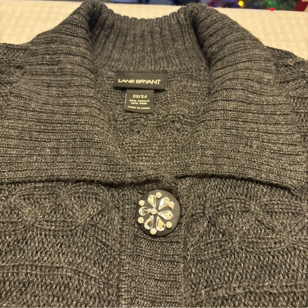 LANE BRYANT 22/24 Long Cardigan Sweater Cable Knit Snowflake Buttons Wool Blend - Image 7