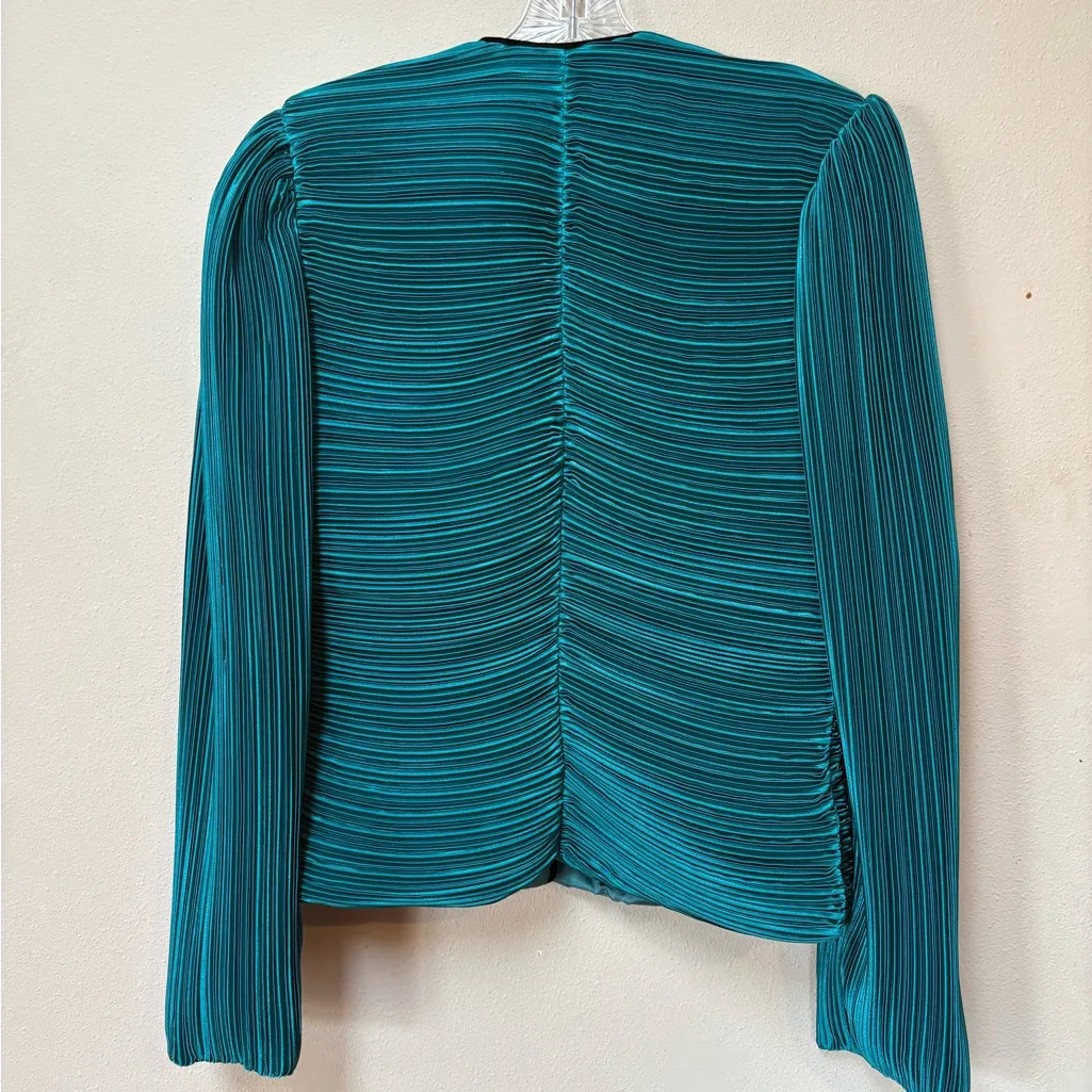 Vintage Teal Pleated Jacket – Size 14 Made in USA Blue - Image 3