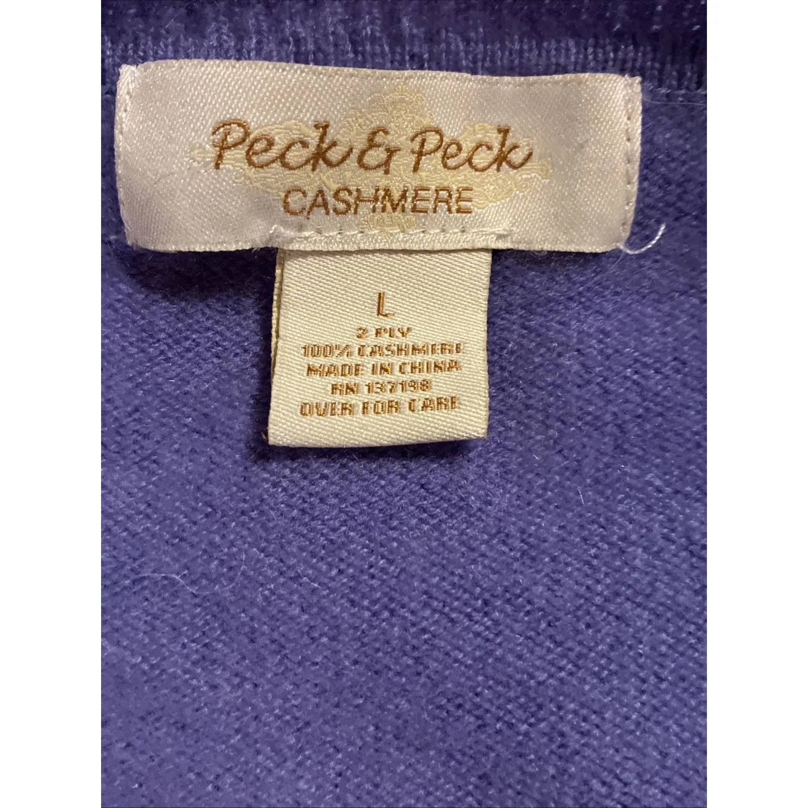 Peck & Peck 100% Cashmere Sweater Women’s V-Neck Purple Soft Luxury Pullover L - Image 2