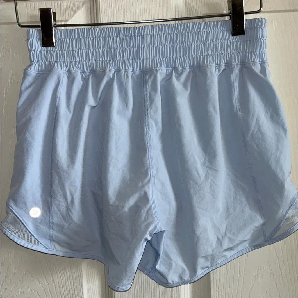 Lululemon Women Size 4 Hotty Hot Blue Linen Running Shorts w/Liner‎ Zip Pocket - Image 6