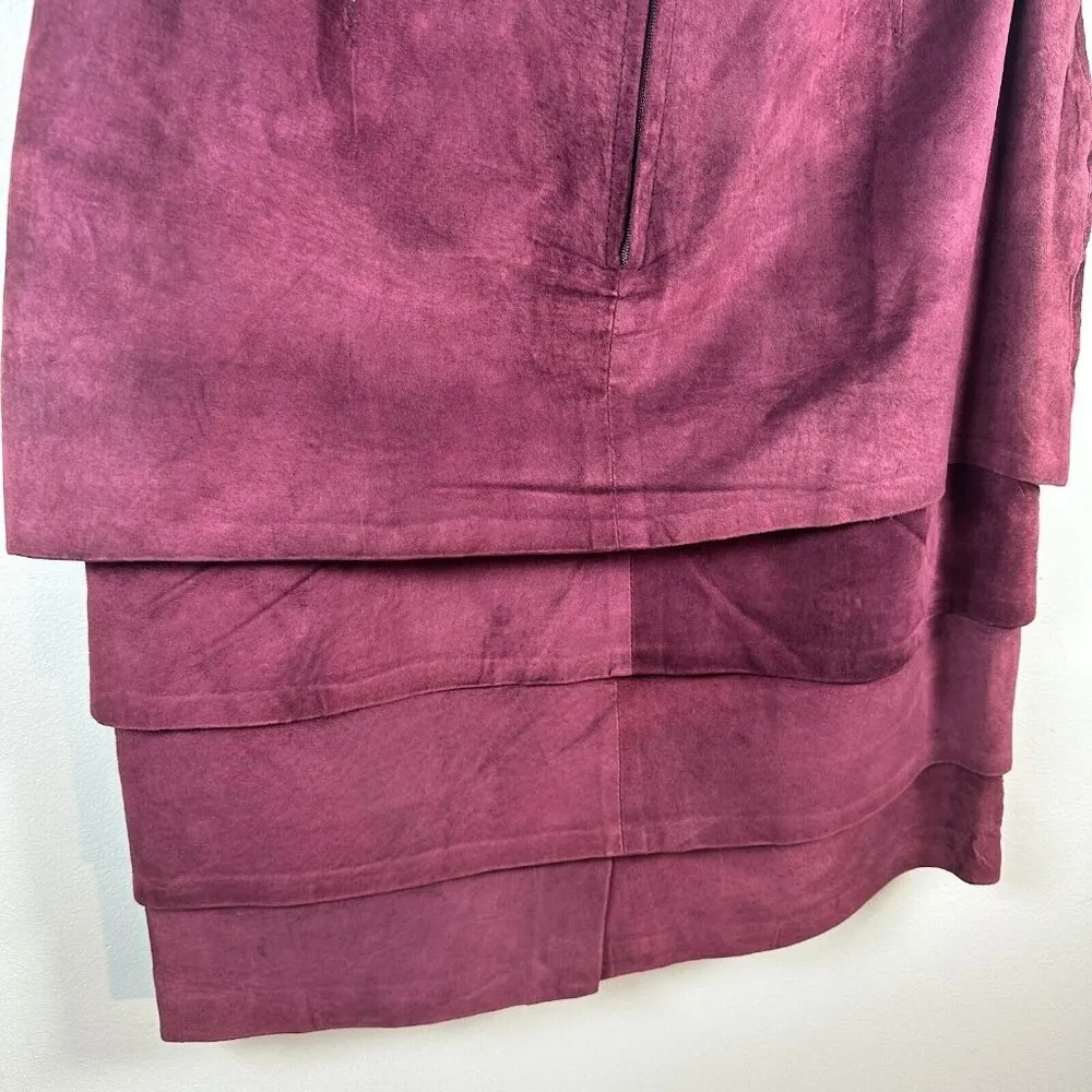 Vintage Bagatelle Womens Skirt Size 12 Tiered Suede Leather Burgundy Pencil - Image 3