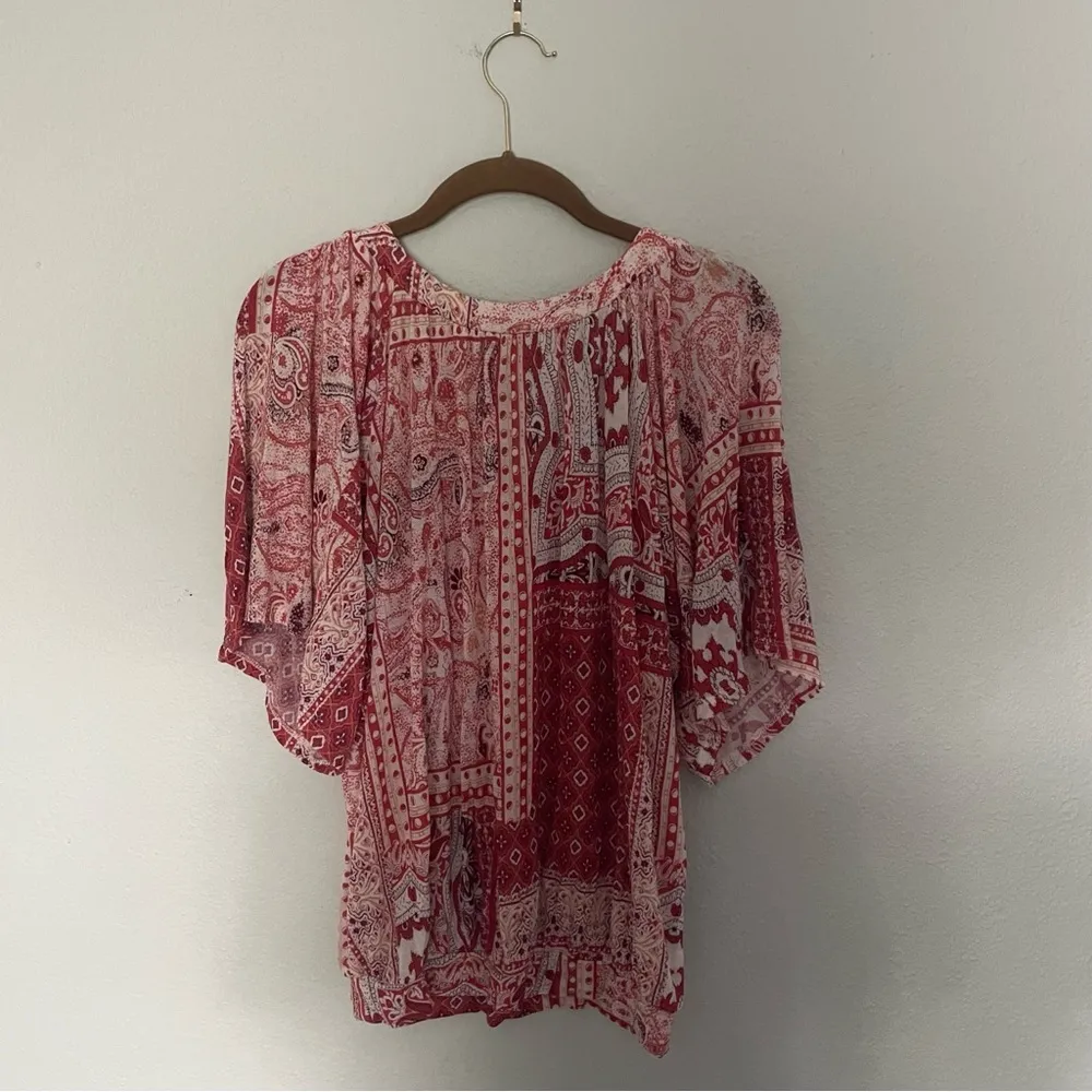 Bohemian Paisley Peasant Top Red & White Size M - Image 5