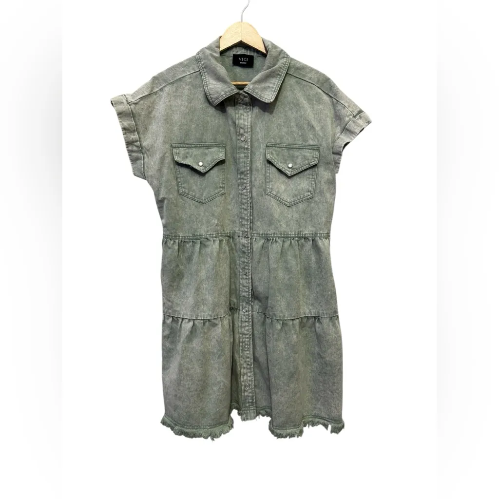 VICI Pearl Snap Button Down Mini Dress - Image 2