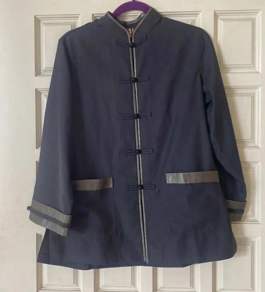 Shanghai Story Long Sleeve Linen Traditional Jacket Shirt Gray Size M - Image 11