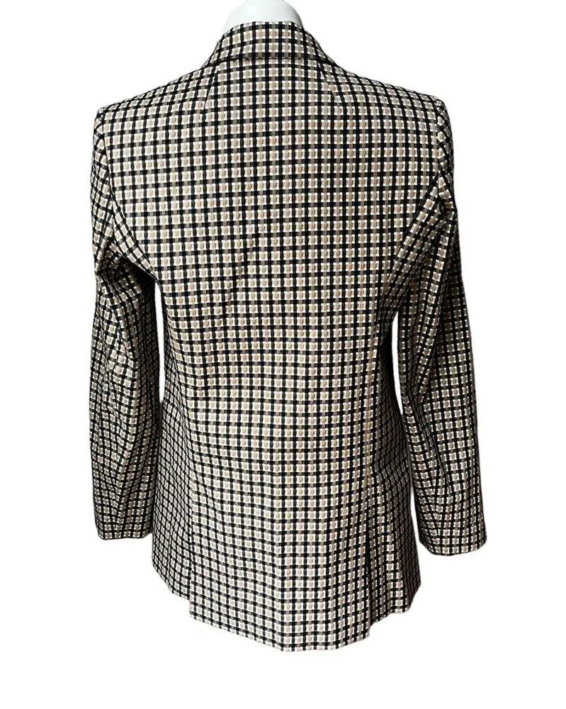 Elie Tahari Black/Tan/White One-Button Check Bree Blazer Jacket, Sz 8 - Image 5