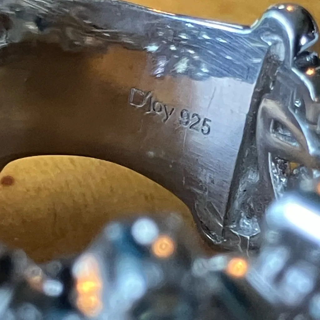 Natural Blue Apatite Iolite Sterling Silver Bubble Ring Size 7 - Image 6