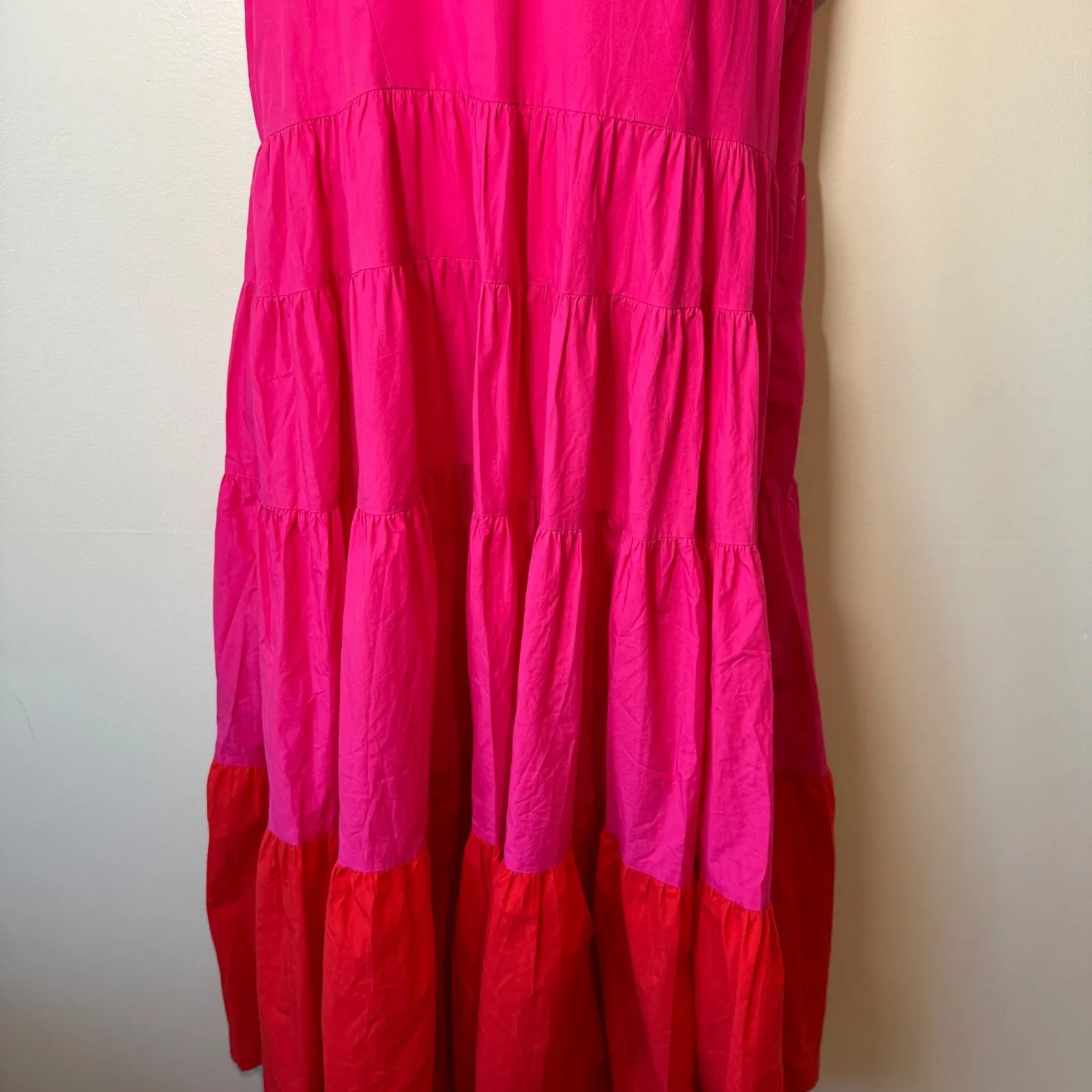 Peyton Parker Tiered Maxi Dress Hot Pink V Neck Short Sleeve Cotton XL Vacation - Image 7