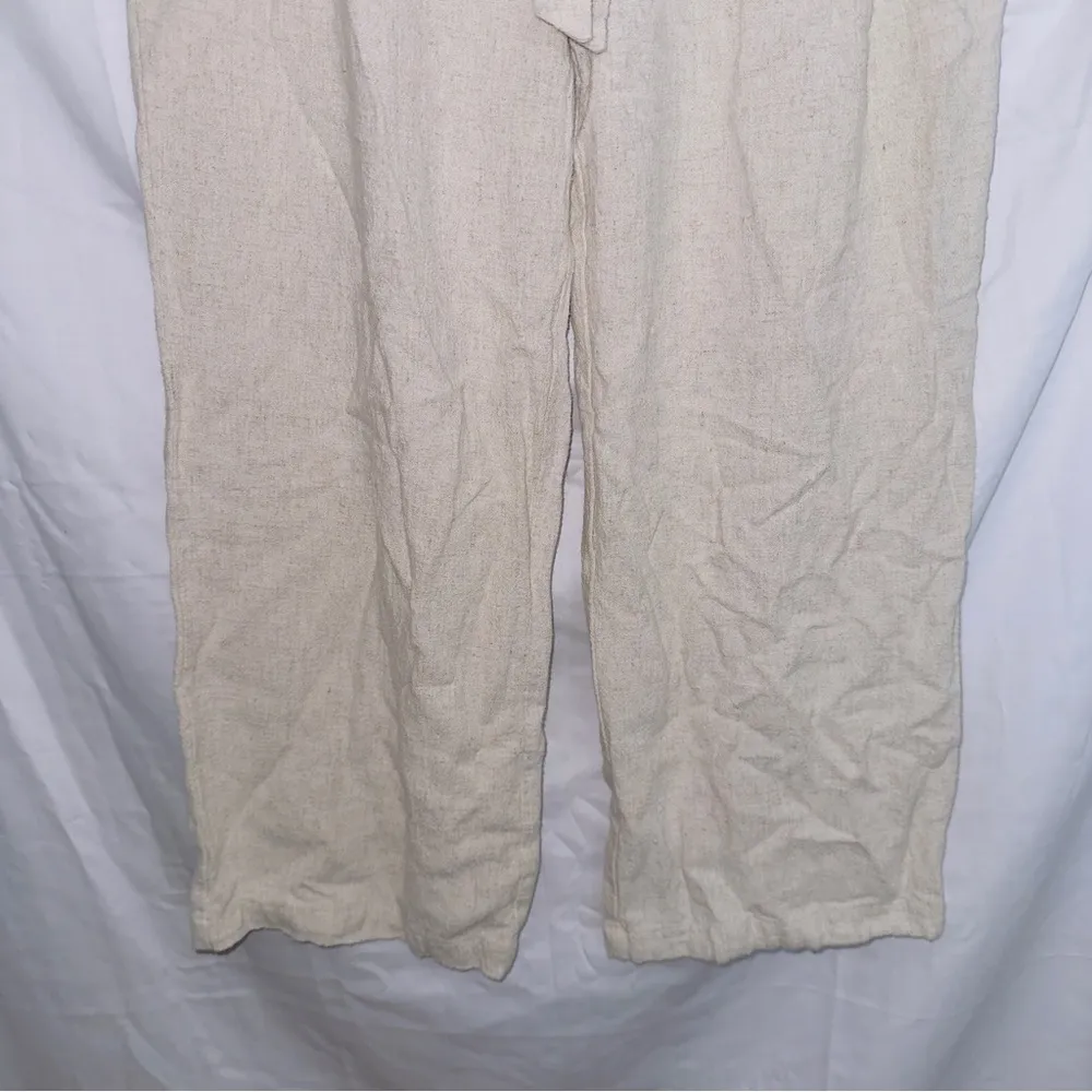 Love Riche Ivory High Waisted Linen Blend Lightweight Cropped Pants size large - Image 3