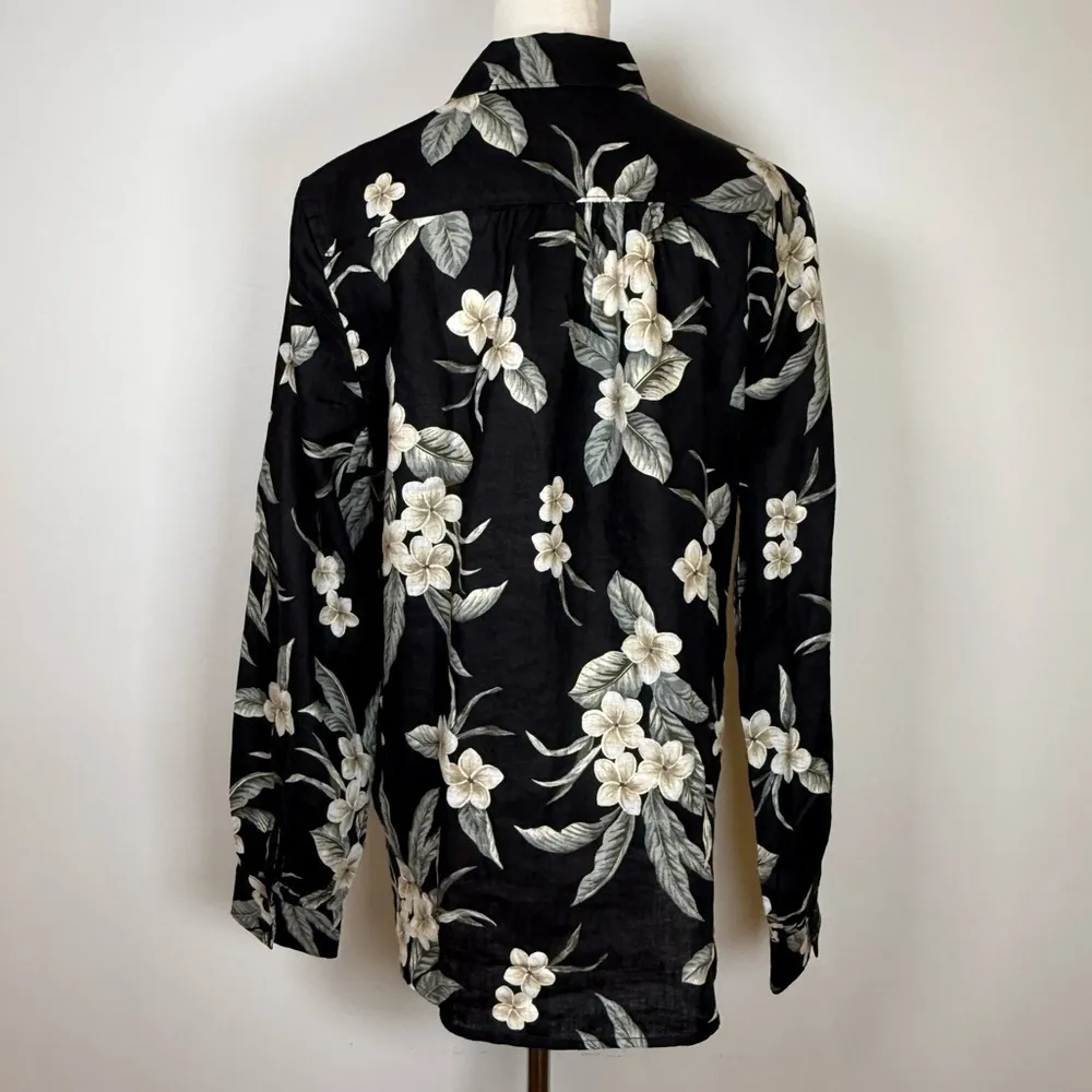 Lands End 100% Linen Black Floral Button-front Shirt Women’s Size Medium (10-12) - Image 5