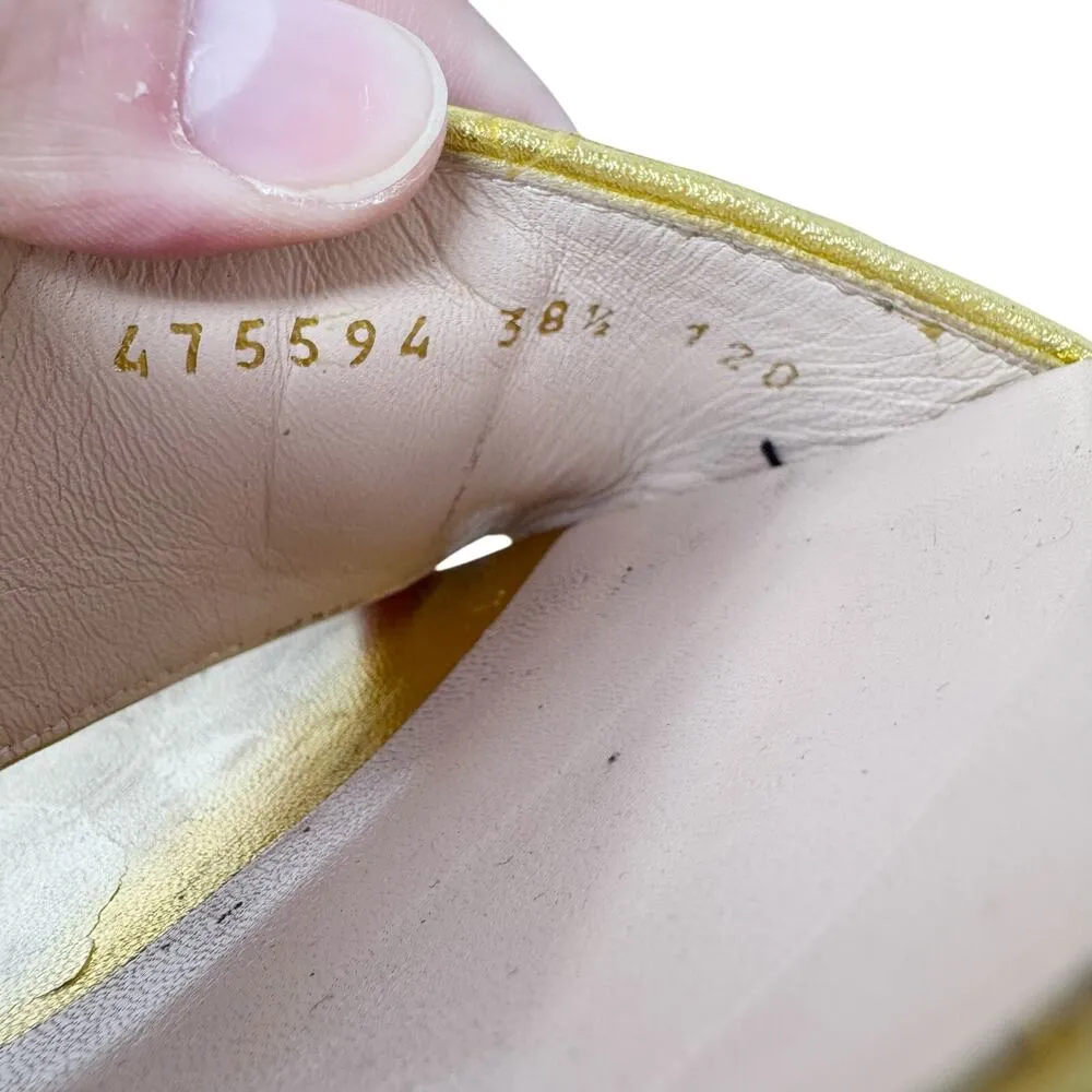 GUCCI Soko Bee Blue Glitter Platform Heels Gold
Trim Ankle Strap Size 38.5 - Image 13