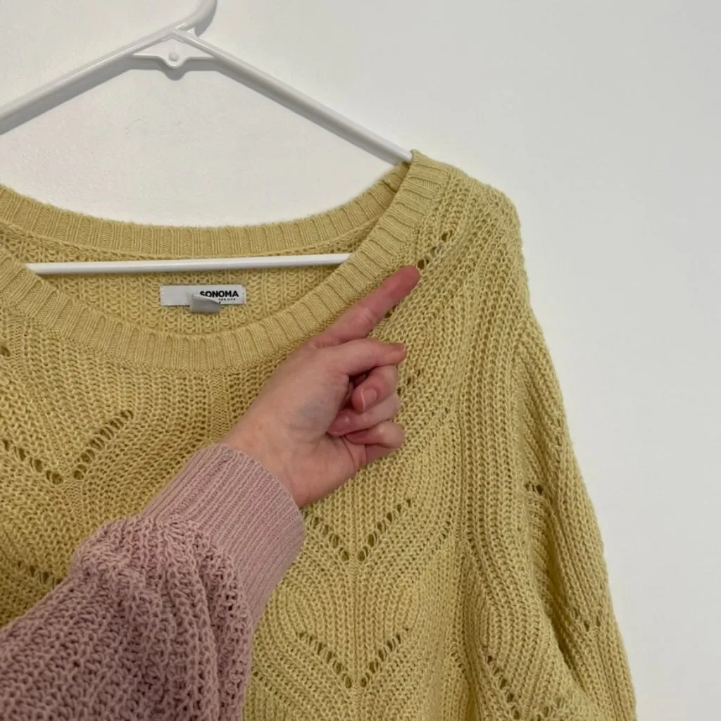 SONOMA Cozy Wave Stitch Crewneck Sweater Light Yellow Open Weave Knit Crew Neck - Image 10