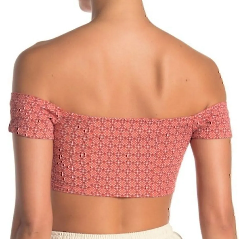 NEW NWT FREE PEOPLE Lucky Now Brami Scarlet Orange Red Ikat Boho Crop Top Large - Image 3