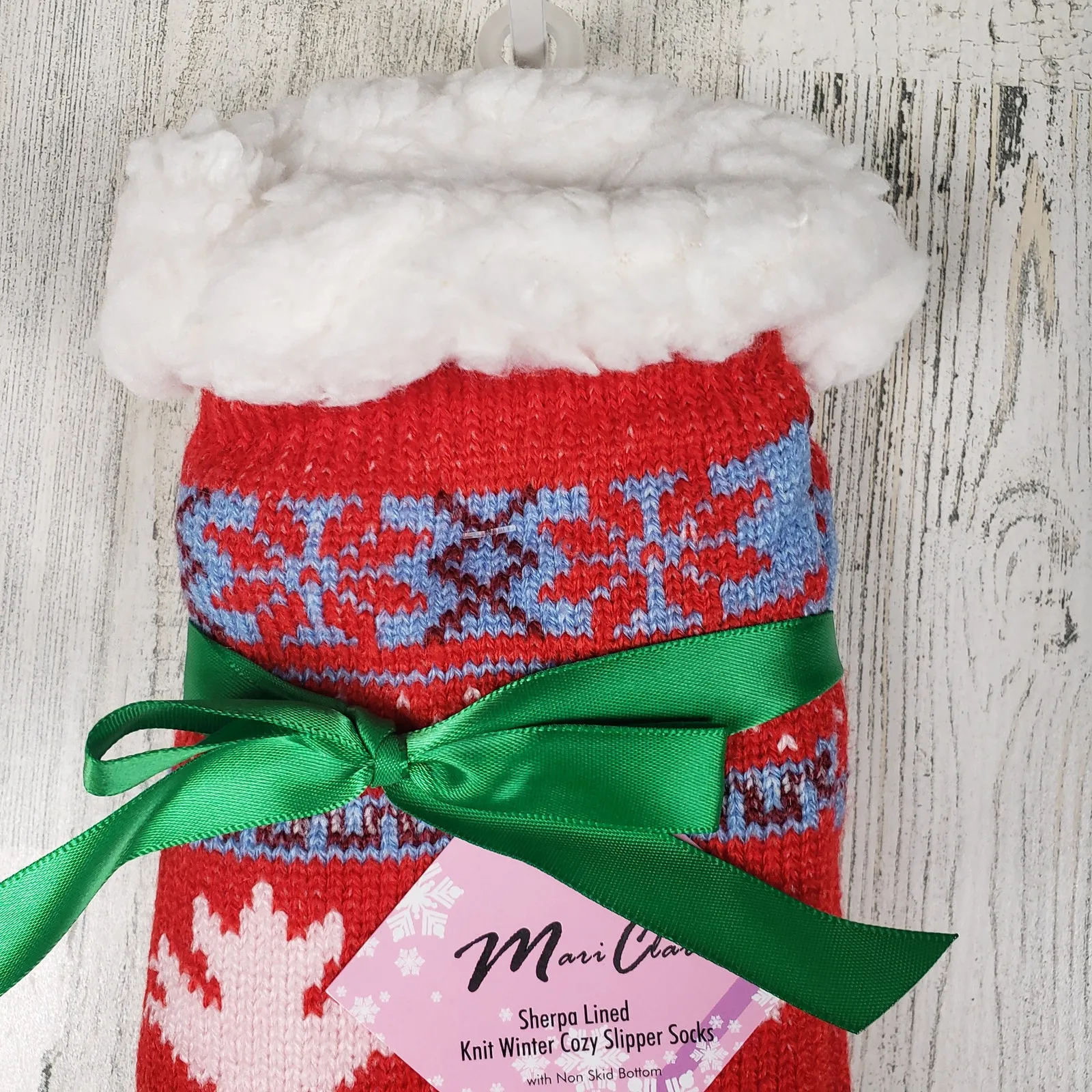 NWT Sherpa Lined Knit Winter Snowflake Leaf Design No - Image 3