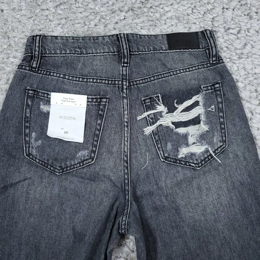 Hidden Zoey Mom Tapered Jeans Ripped High Rise Gray Busted Knee Size 25 - Image 5