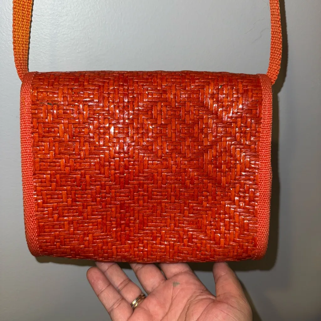 Calypso Bermuda Made in Italy Straw Wicker Red Orange Purse Vintage‎ K - Image 9