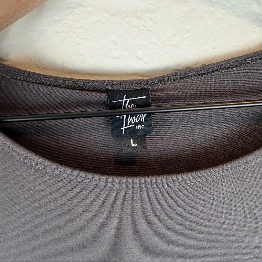 The Frock Dark Taupe Gray Long Sleeve Tunic Top Classic Flowy Large - Image 2