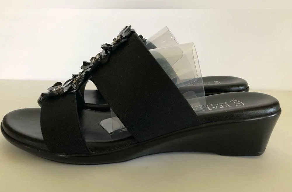 ITALIAN SHOEMAKERS FLEX SIZE 8M Womens Slip On Wedge Sandals Embellished Black - Image 6