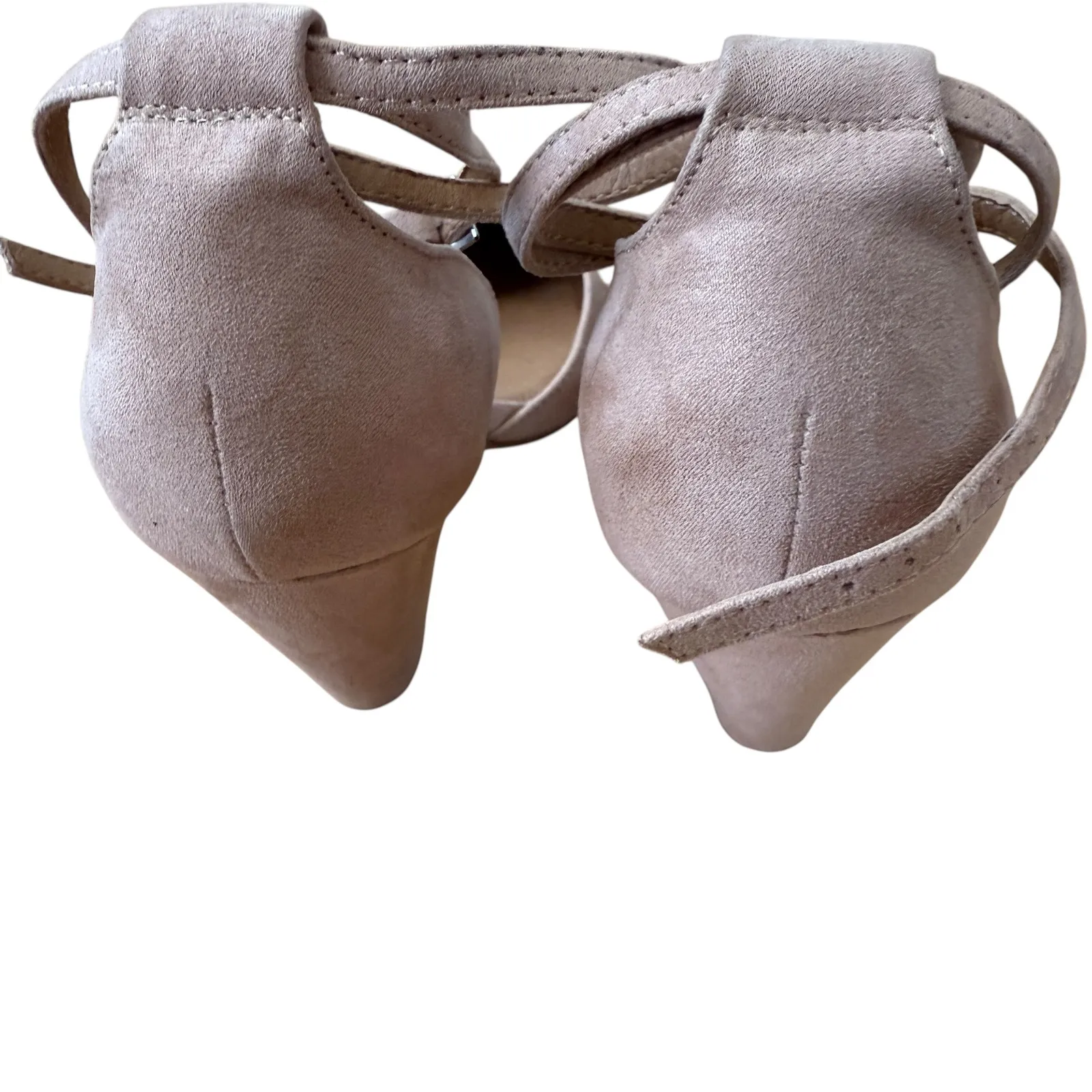 ASOS Design Beige Faux Suede Pointed Ankle Strap Block Heels Women's Size 7.5 Tan - Image 7