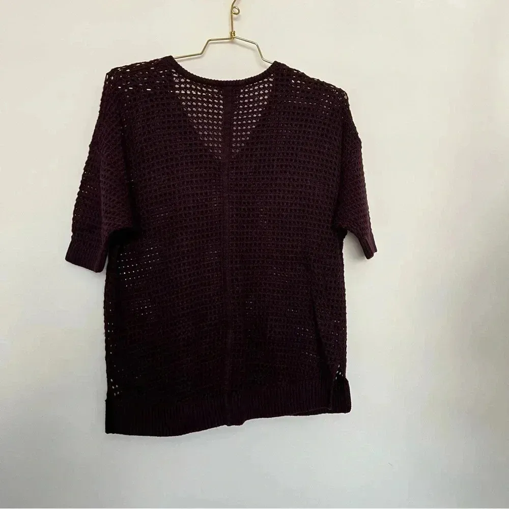 Ann Taylor Fisher Net Cotton Blend Top Size Small Burgundy Plum Short Sleeve - Image 6