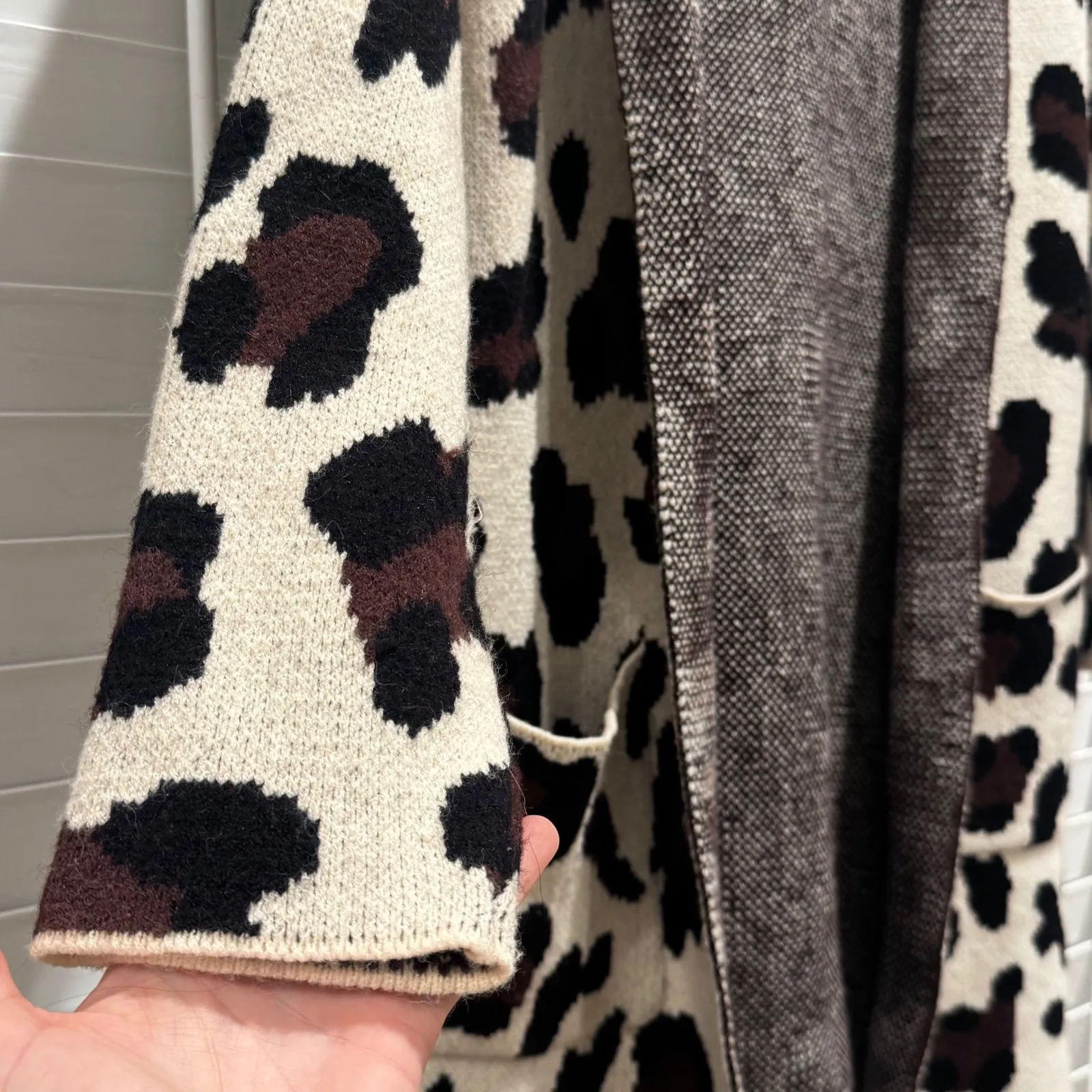 FATE Leopard Animal Print Hooded Long Lined Cardigan Sweater Women's Small Brown - Image 4