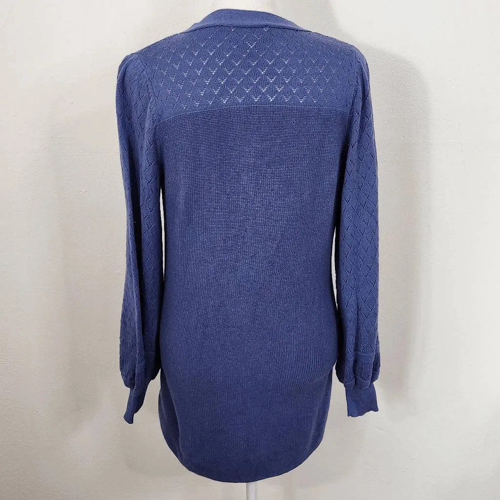 Belle by Kim Gravel Blue Cardigan Sweater and Blue Floral Tee Size XXS - Image 4