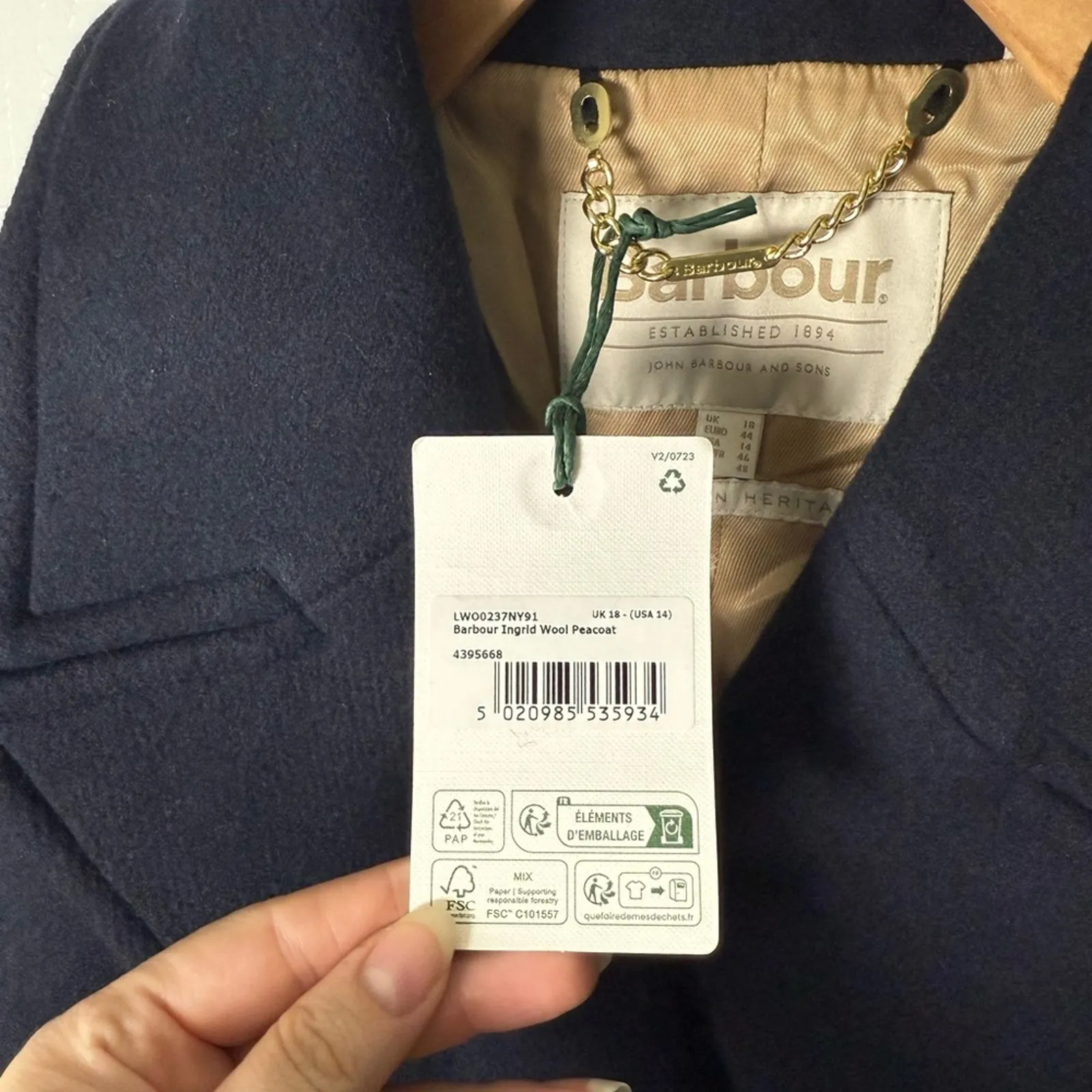 Barbour Ingrid Double Breasted Wool Blend Peacoat Navy 14 - Image 6