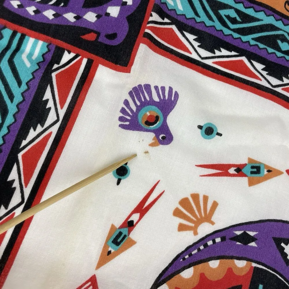 Vintage Wamcraft Bandana Handkerchief Aztec Native American Turquoise Purple Blue - Image 5