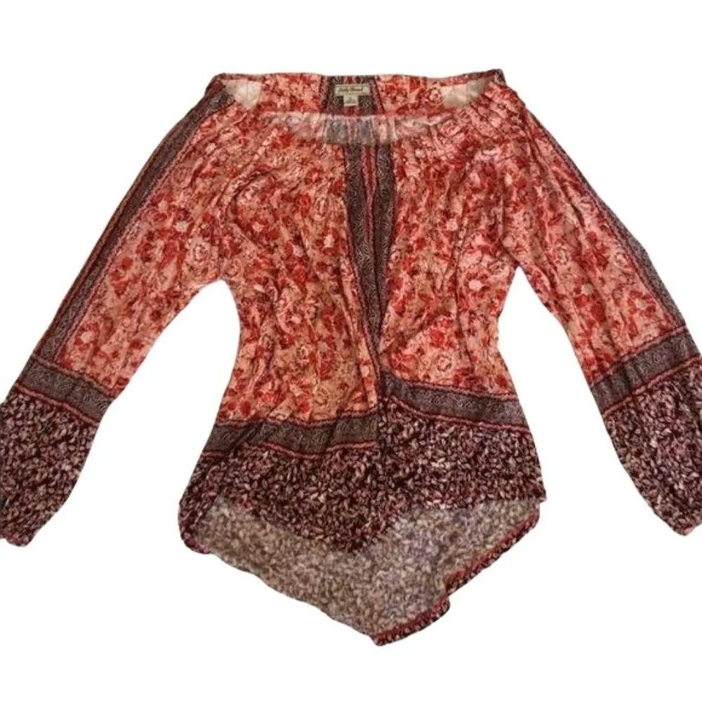 Lucky Brand Off The Shoulder Blouse Floral Bohemian Long Sleeve Tunic Loose S - Image 6