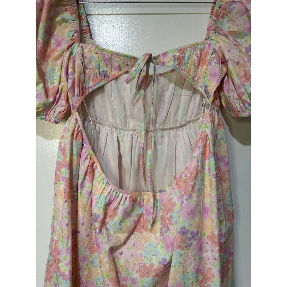 For Love & Lemons Kennedy Floral Print Mini Dress Pink Size Large NWT Open Back - Image 12