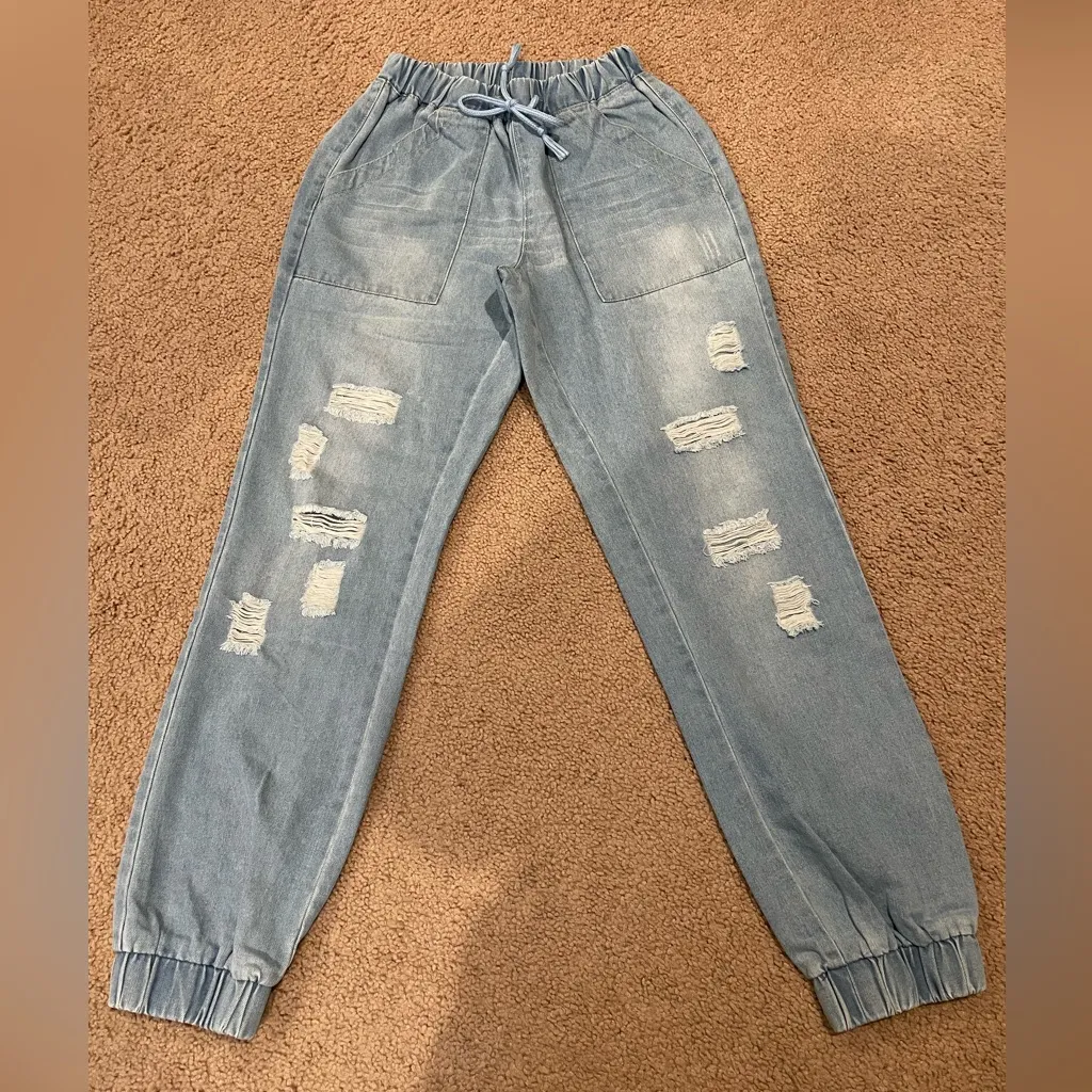 Women's Fashion Y2K High Waist Skinny Stretch Ripped Denim Jeans Blue Size undefined - Image 2