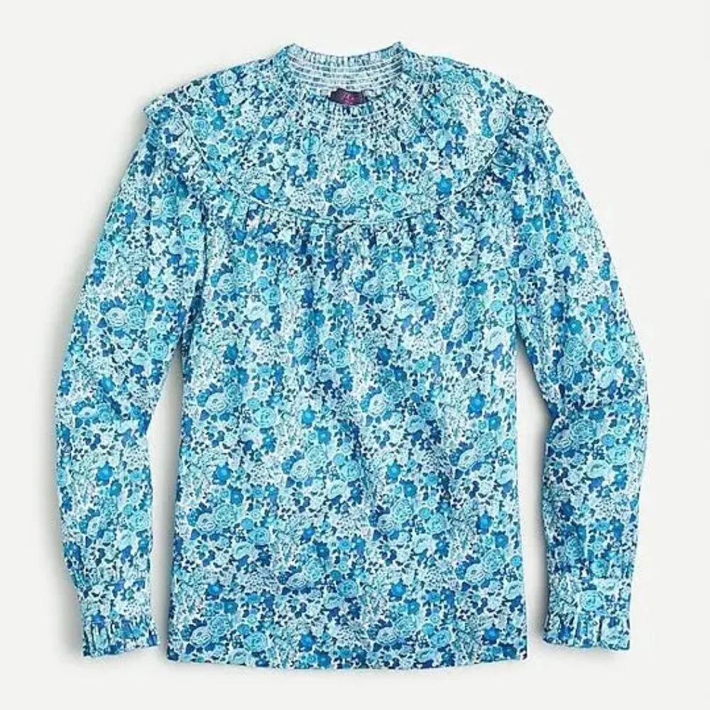 💕J. CREW💕 Smocked Popover Top ~ Liberty Elysian Day Floral Large L NWT - Image 6