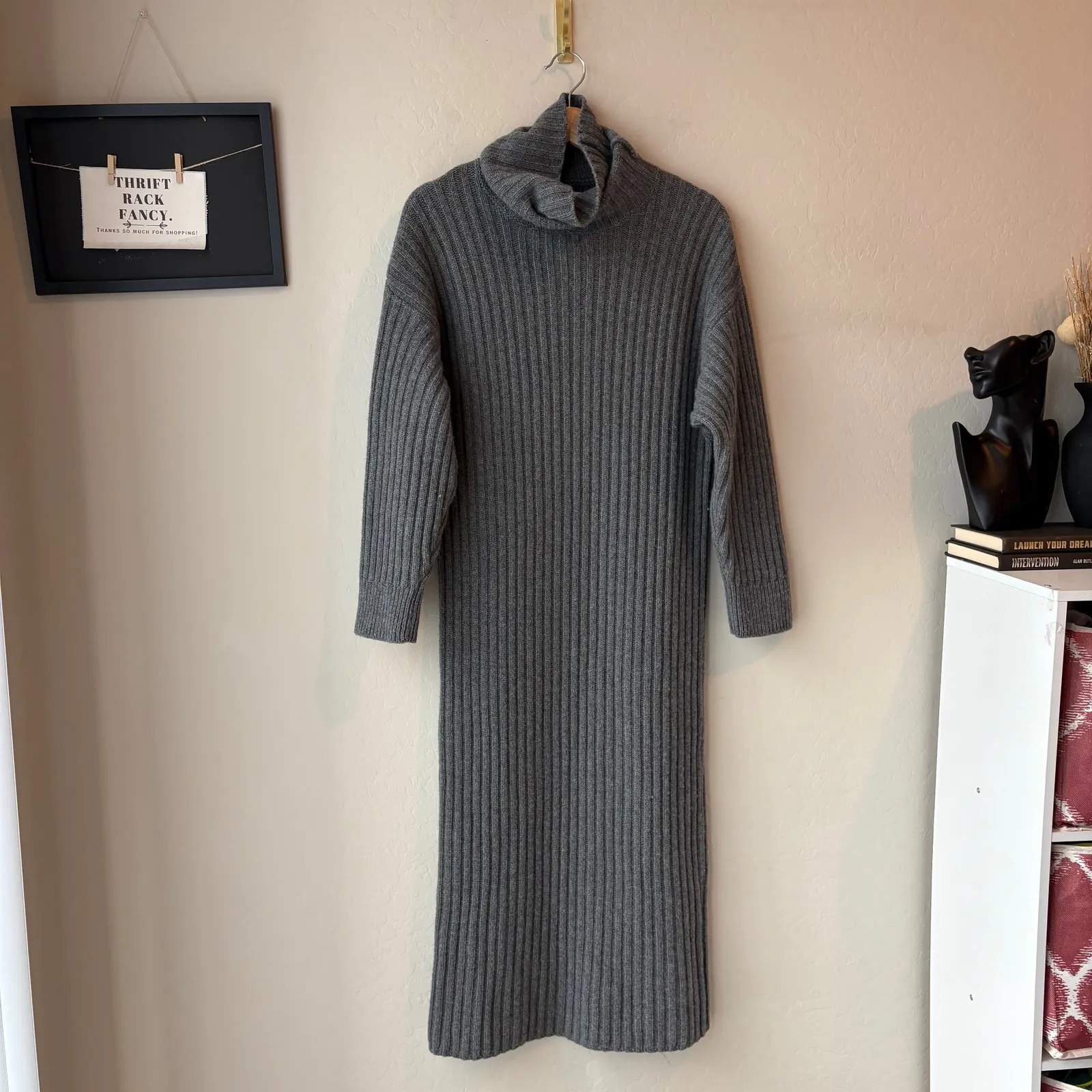 Mara Hoffman Dress Enzo Cashmere Wool Blend Ribbed Turtleneck Dress Gray Size XS - Image 6
