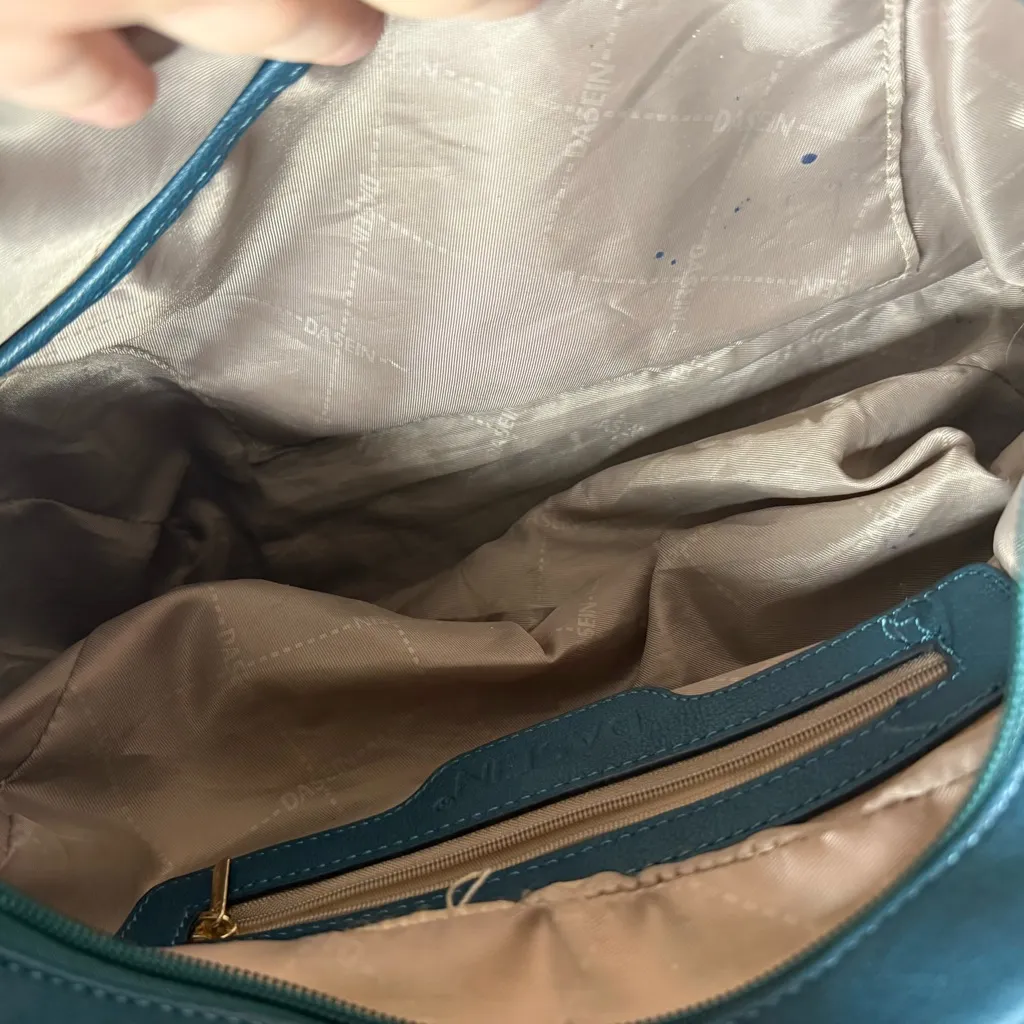 Dasien Blue/Green Teal Purse for Women. Leather Shoulder Bag with Gold Accents Blue - Image 9