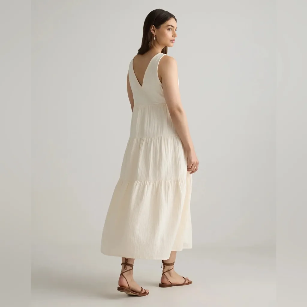 NWOT Quince 100% Organic Cotton Gauze Tiered Maxi Dress Vintage Cream Sz S - Image 5