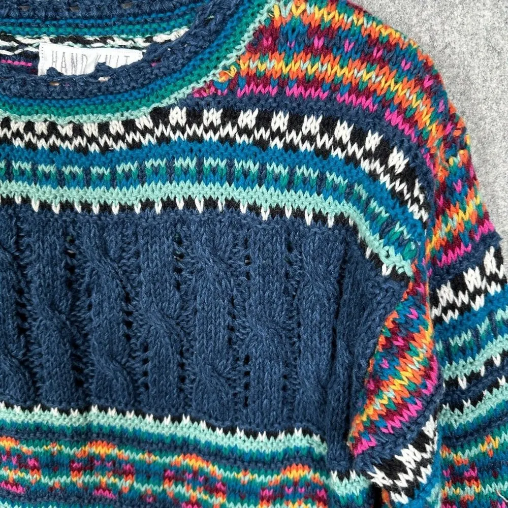 Vintage The Limited Petite Small Womens Sweater Hand Knit Striped Multicolor 90s - Image 2