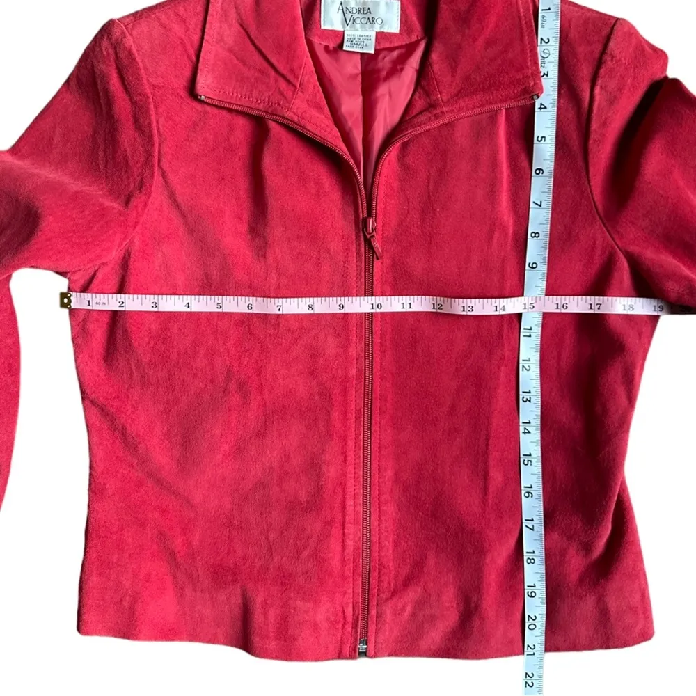 Vintage Andrea Viccaro Womens Small Red Genuine Suede Leather Jacket - Image 3