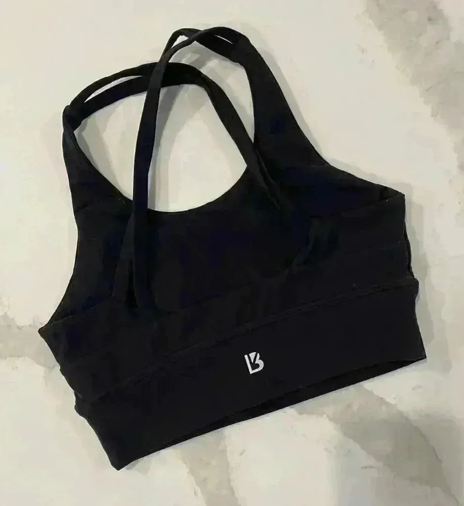 BuffBunny Rosa Black Strappy Sports Bra Womens Size XS Medium Support Activewear - Image 1