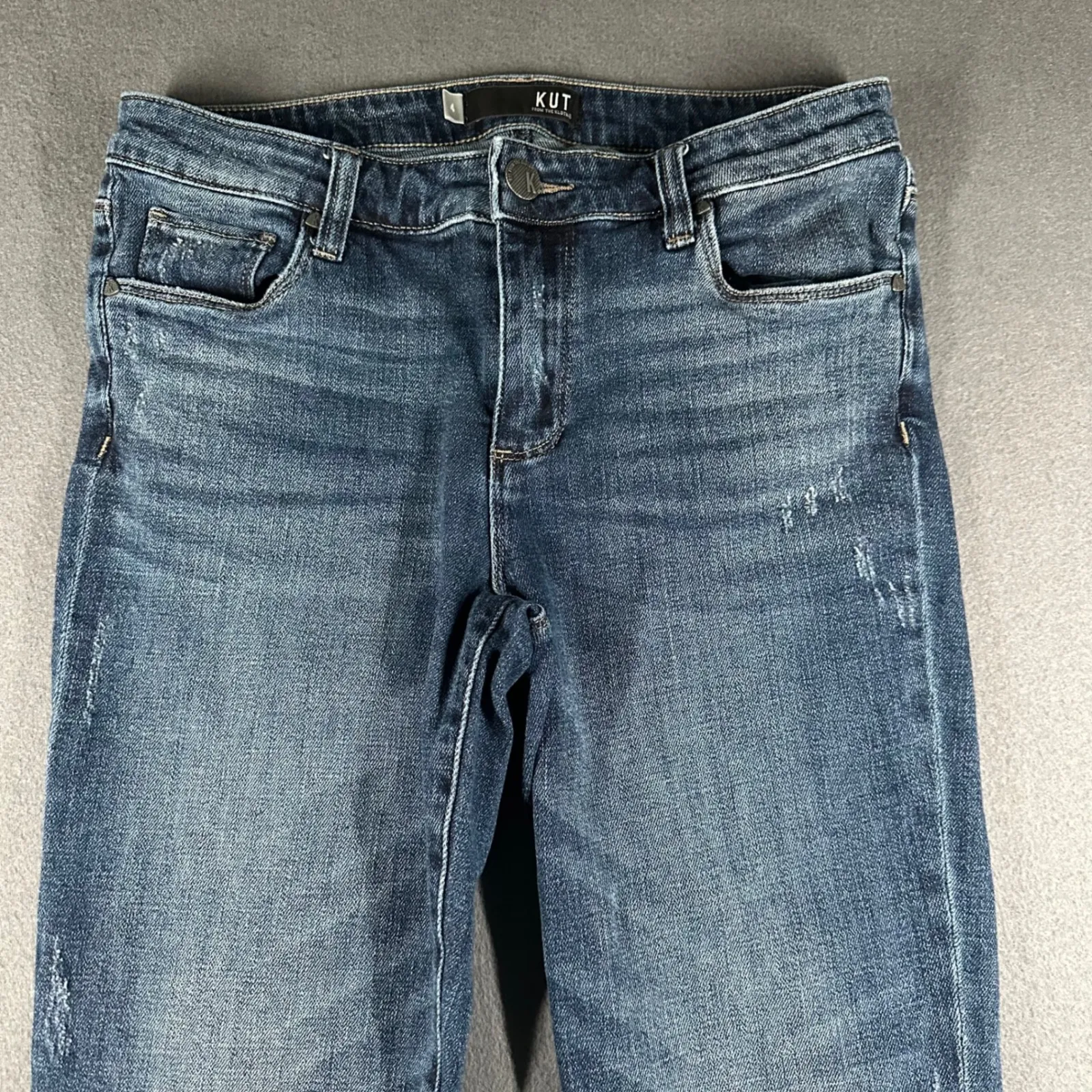 KUT From The Kloth Reese Ankle Straight Jeans Womens 4 Blue Distressed Cropped - Image 4