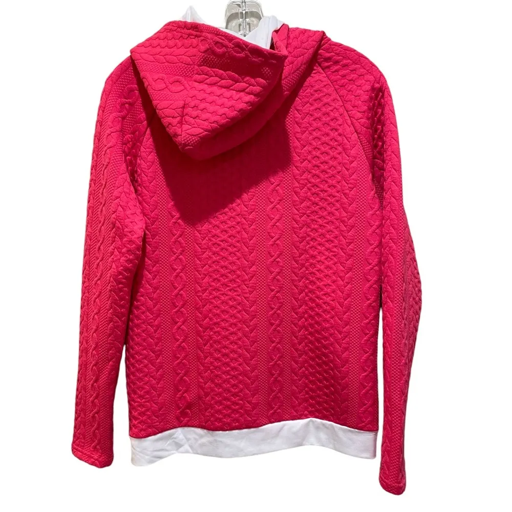 andthewhy Textured Knit Double Layered Hoodie Sweatshirt Pink White Size Small - Image 6