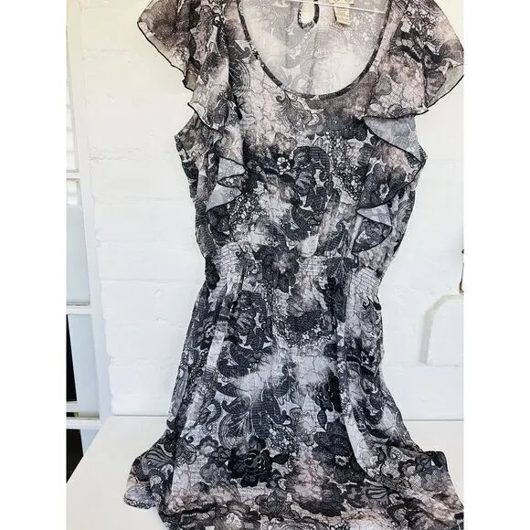 Eyelash Couture L Black White Gray Floral‎ Print Mini Dress Size L - Image 6