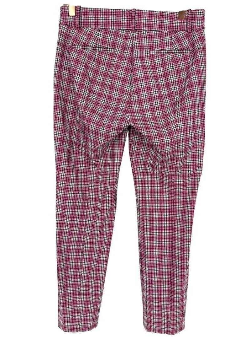J. Crew Women's Cameron Plaid Ankle Pants Pink Black Size 2 Preppy Career Casual - Image 5