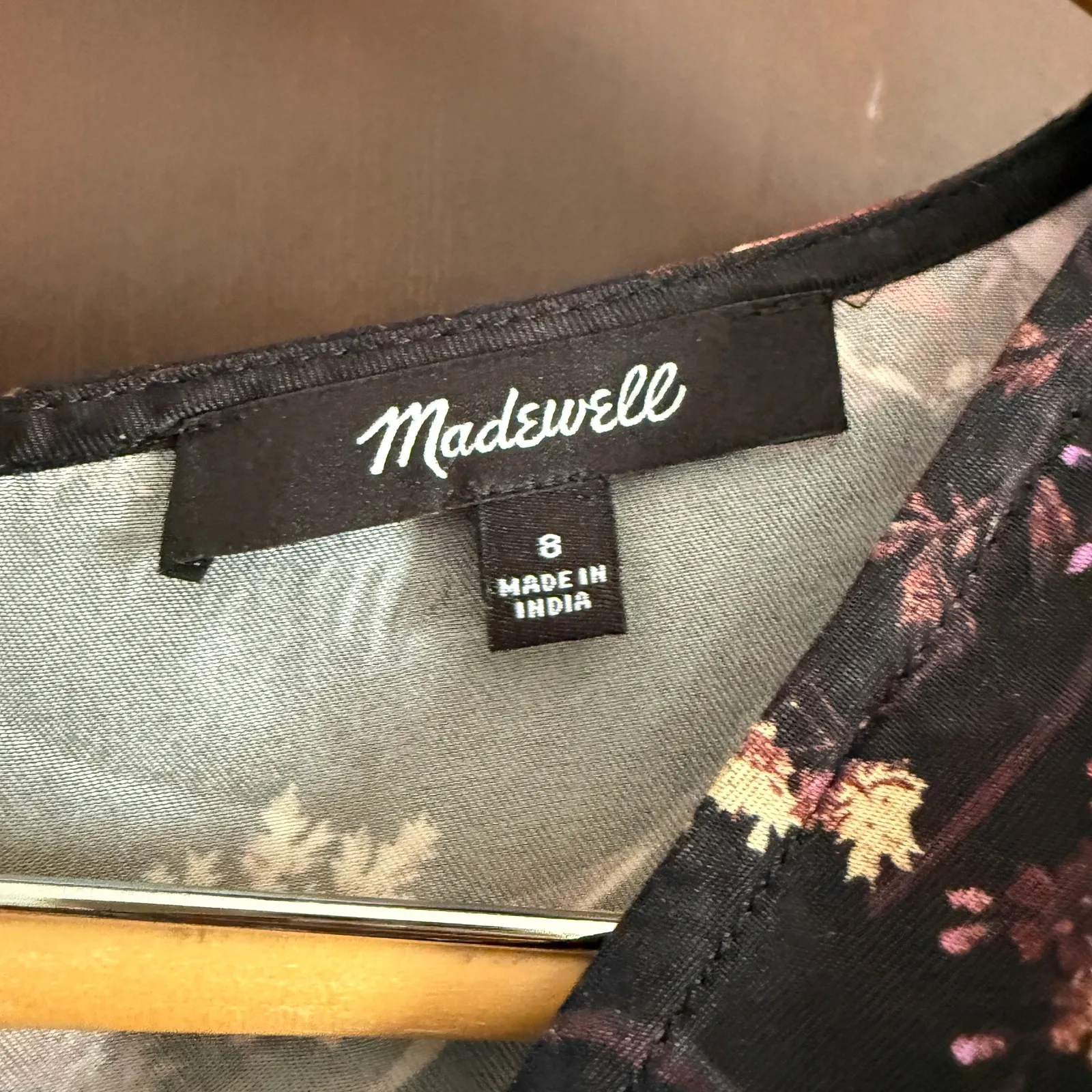 MADEWELL | Black Floral Wide V Neck Midi Dress Vegan Silk 1920s Style | Size 8 - Image 5