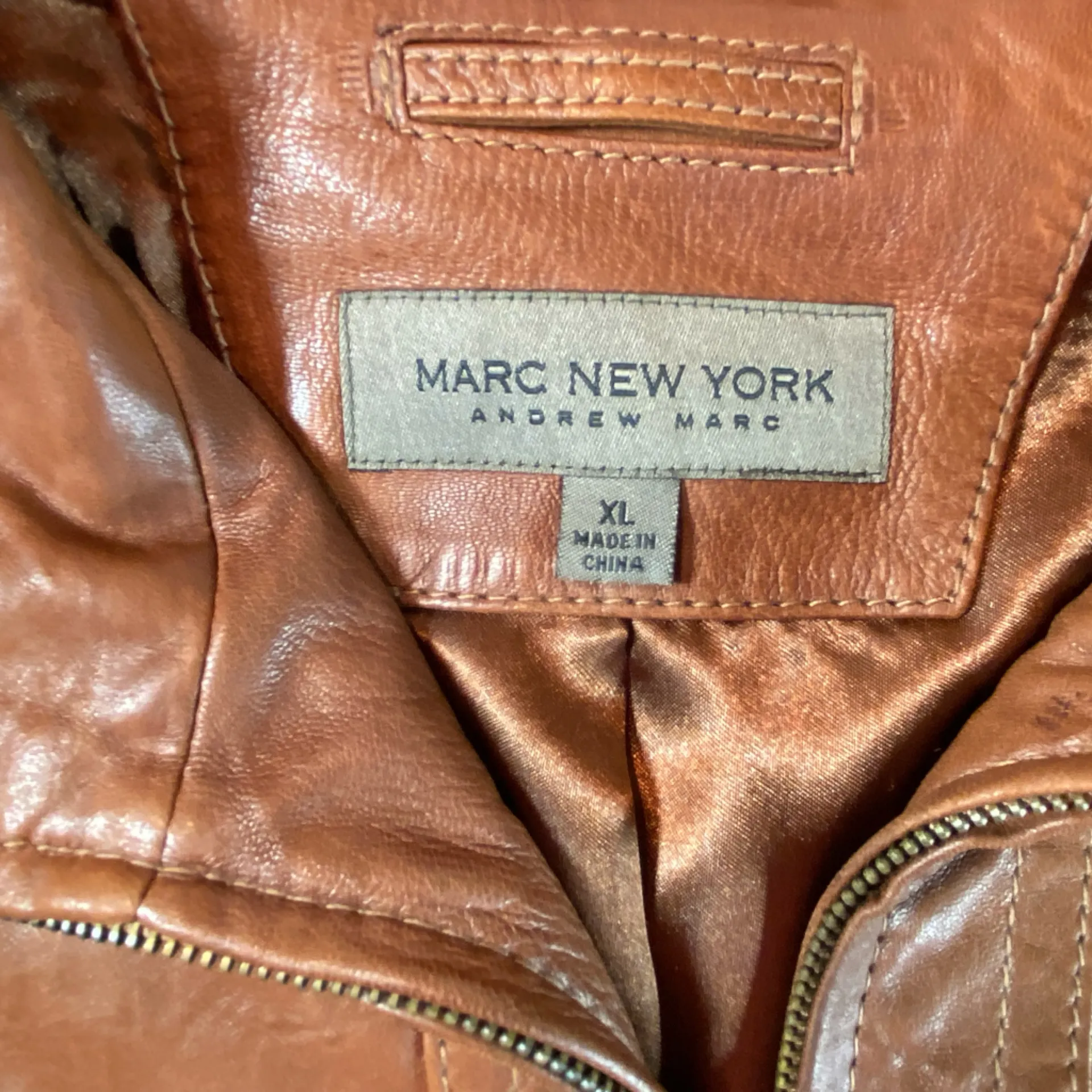 Marc New York Zip‎ Up Leather Jacket Brown Size XL - Image 3