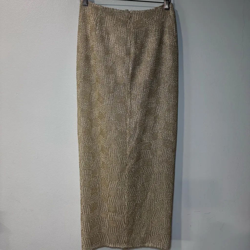 ZARA NEW WOMAN HIGH-WAIST KNOTTED MIDI SKIRT GOLD Small - Image 5