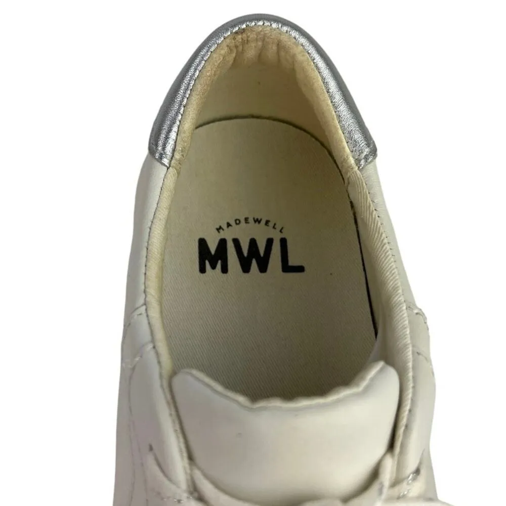 Madewell White Silver Leather Lace Up Sidewalk Low Top Casual Sneakers Size 7.5M - Image 5