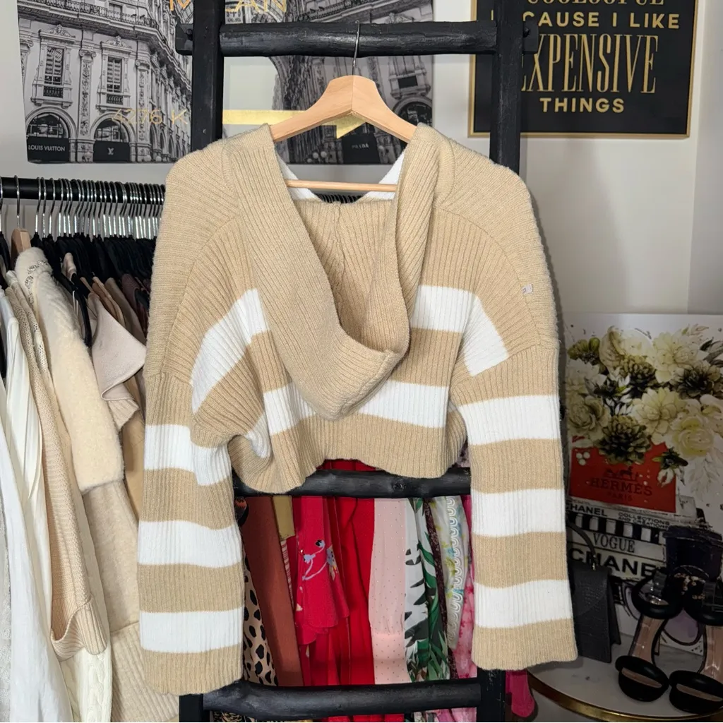 Princess Polly Benson Cropped Sweater in Beige White New NWT - Image 6