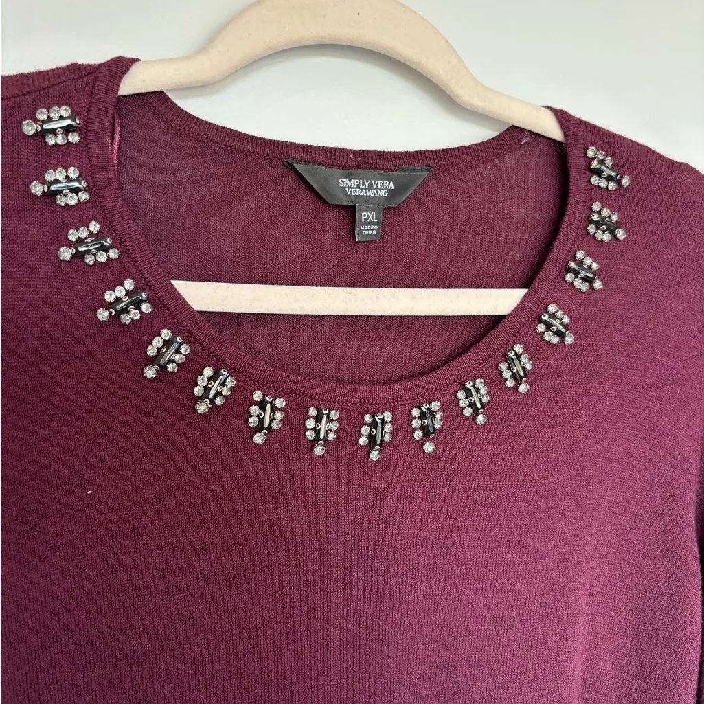 Simply Vera Vera Wang Burgundy Sweater with Silver Accents - Image 2