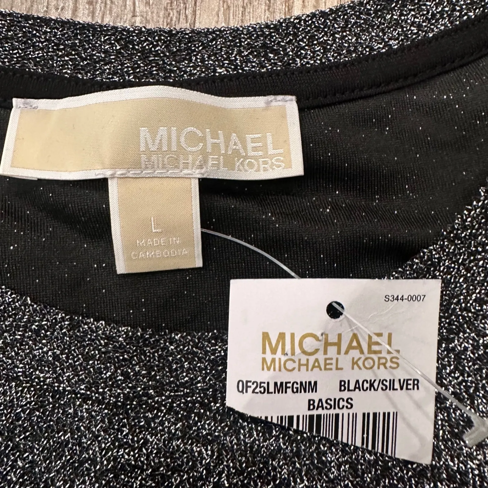NWT Michael Kors Black Silver Sparkle Cold Shoulder LS Top Blouse SizE L - Image 4