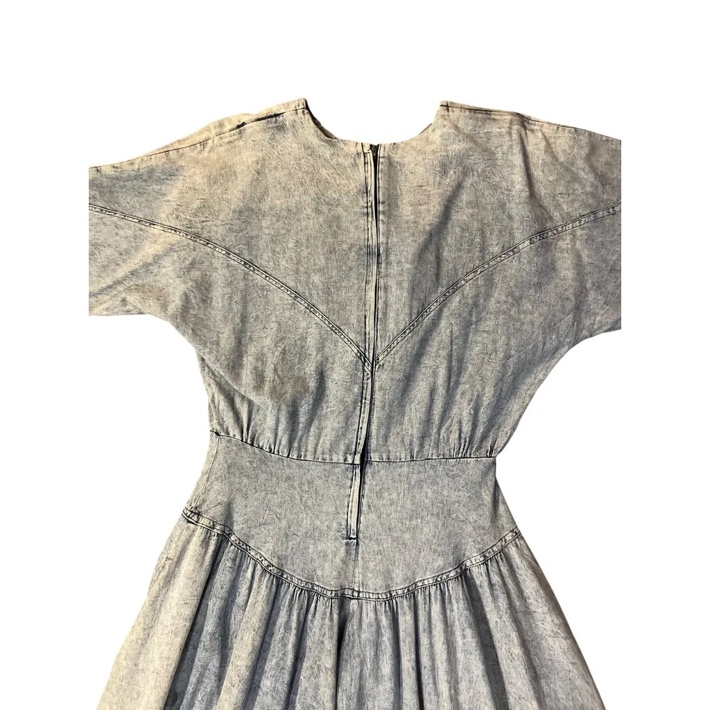 Vintage Colours Blue Denim Dress Womens 12 With Embroidered Detail & Back Zipper - Image 14
