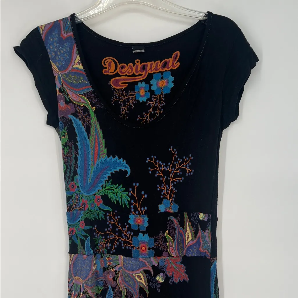 Desigual Black and Blue Floral Midi Dress - Image 3